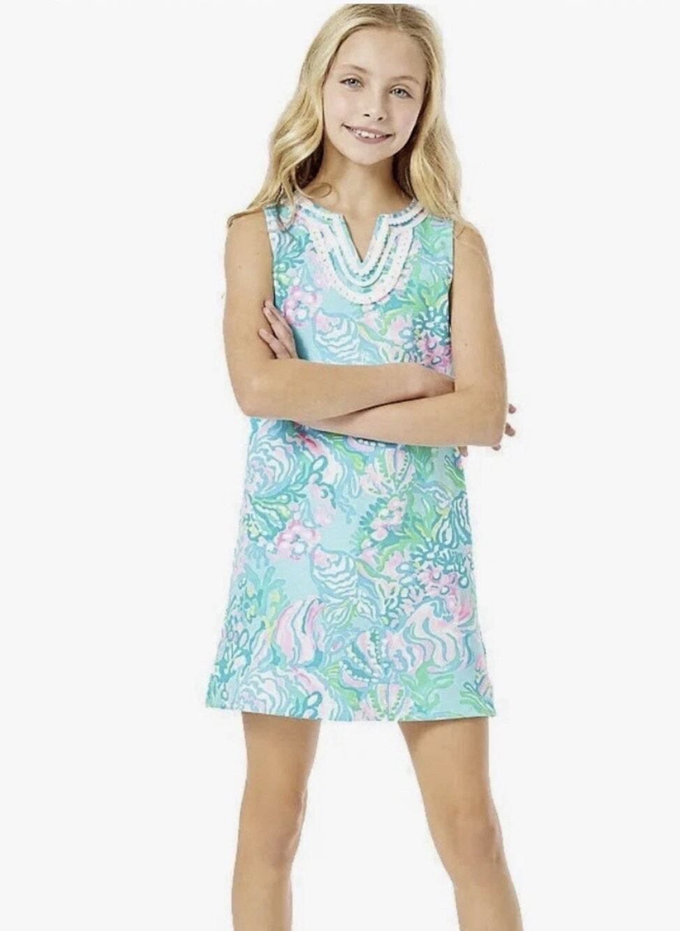 Lilly Pulitzer Dress Girls XL Mini Harper Shift Urchin Pink Vitamin Sea Green